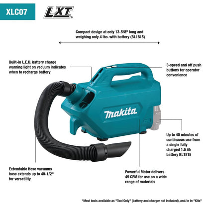 Makita XLC07Z 18V LXT Lithium-Ion Handheld Canister Vacuum (Tool only)