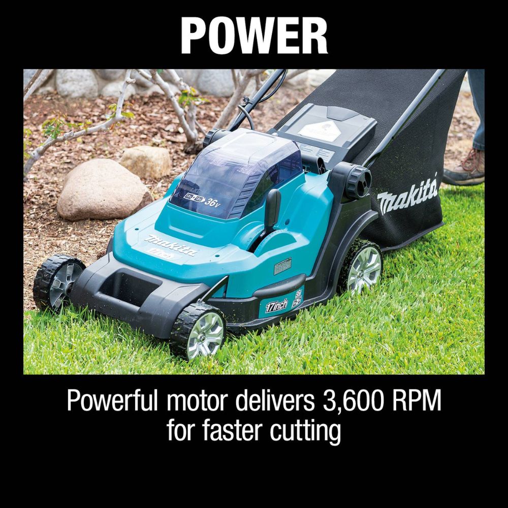 Makita XML05PT 36V (18V X2) LXT 17" Residential Lawn Mower Kit, dual port charger (5.0Ah)