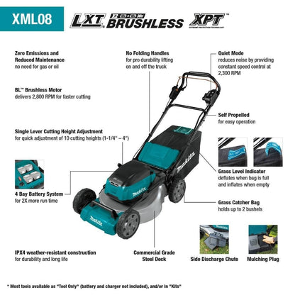 Makita XML08PT1 18V X2 (36V) LXT 21" Self Propelled Lawn Mower Kit