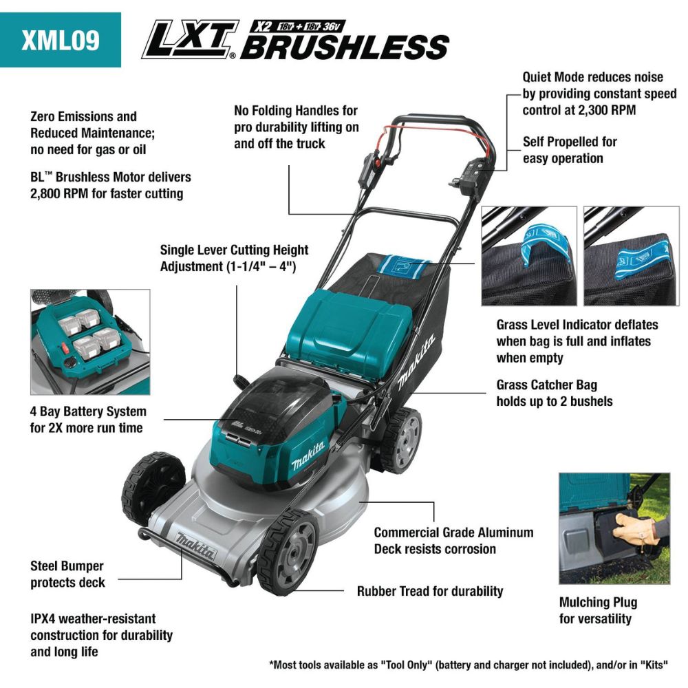 Makita XML09Z 36V (18V X2) LXT Brushless 21" Self-Propelled Commercial Lawn Mower (Tool Only)