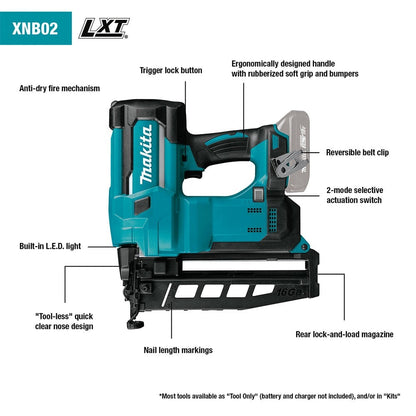 Makita XNB02Z 18V LXT 2-1/2" Straight Finish Nailer, 16 Ga. (Tool Only)