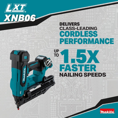 Makita XNB06Z 18V LXT Lithium-Ion Brushless Cordless 2-1/2” Angled Finish Nailer, 16 Gauge, Tool Only