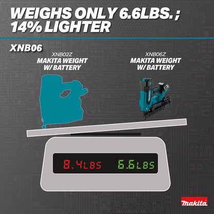 Makita XNB06Z 18V LXT Lithium-Ion Brushless Cordless 2-1/2” Angled Finish Nailer, 16 Gauge, Tool Only