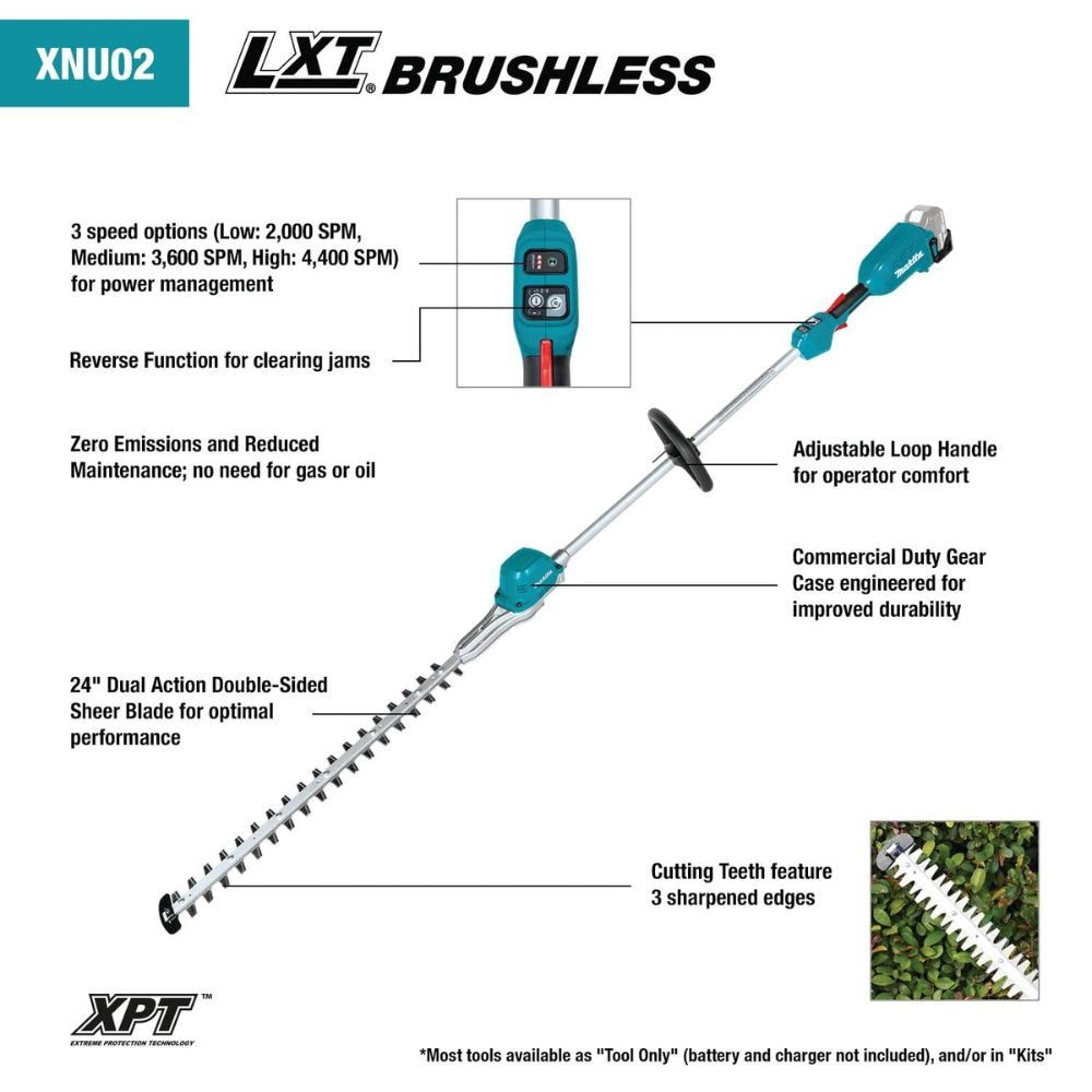 Makita XNU02T 18V LXT Lithium-Ion Brushless Cordless 24" Pole Hedge Trimmer Kit (5.0Ah)