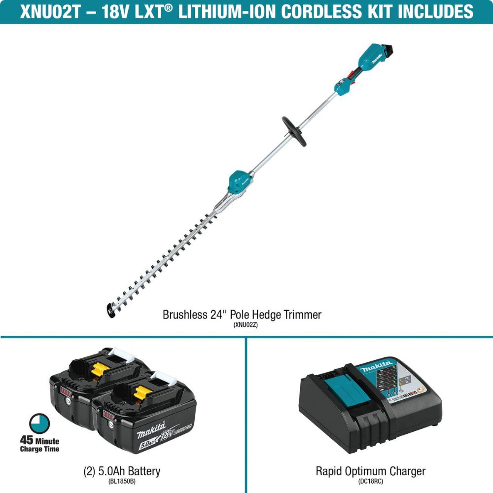 Makita XNU02T 18V LXT Lithium-Ion Brushless Cordless 24" Pole Hedge Trimmer Kit (5.0Ah)