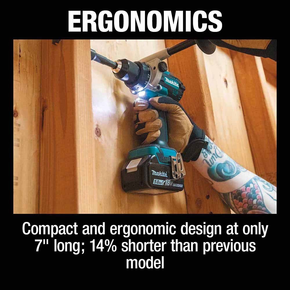 Makita XPH14T 18V LXT Lithium-Ion Brushless Cordless 1/2" Hammer Driver-Drill Kit, 2-speed, var. speed., L.E.D. Light, bag (5.0Ah)