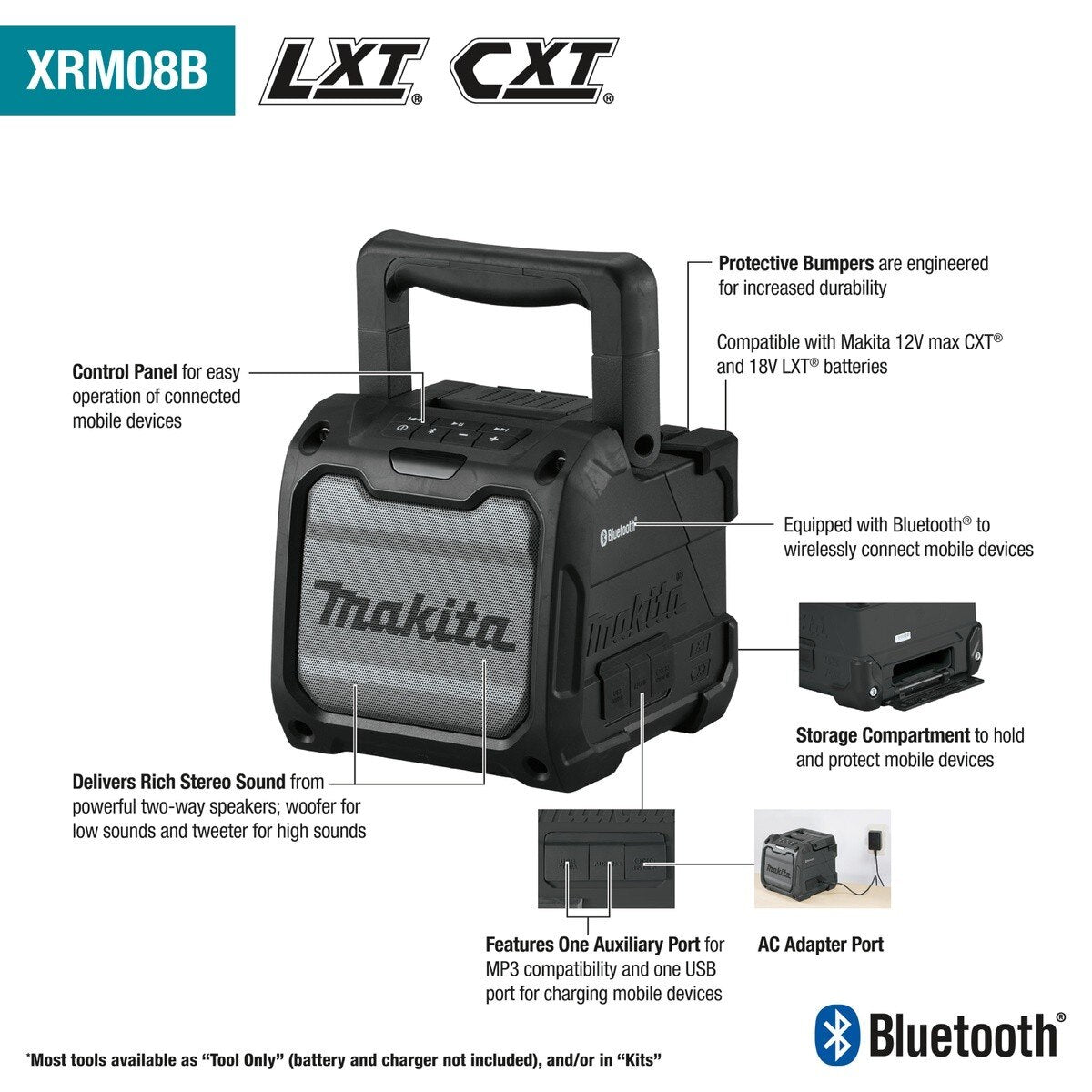 Makita XRM08 18V LXT/12V max CXT Cordless Bluetooth Job Site Speaker(Tool Only)