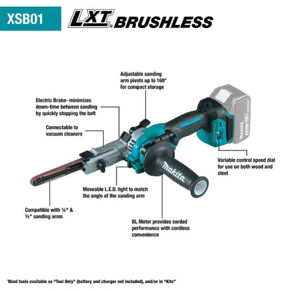 Makita XSB01TJ 18V LXT Lithium-Ion Brushless Cordless 3/8" x 21" Detail Belt Sander Kit, Bag (5.0Ah)