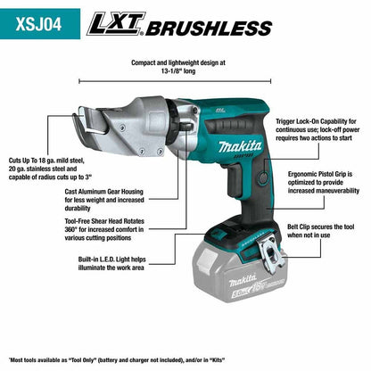 Makita XSJ04Z 18V LXT Lithium-Ion Brushless Cordless 18 Gauge Offset Shear (Tool Only)
