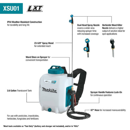 Makita XSU01SM1 18V LXT Lithium-Ion Cordless 2.6 Gallon Backpack Sprayer Kit (4.0Ah)