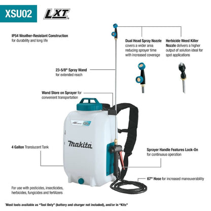 Makita XSU02SM1 18V LXT Lithium-Ion Cordless 4 Gallon Backpack Sprayer Kit (4.0Ah)