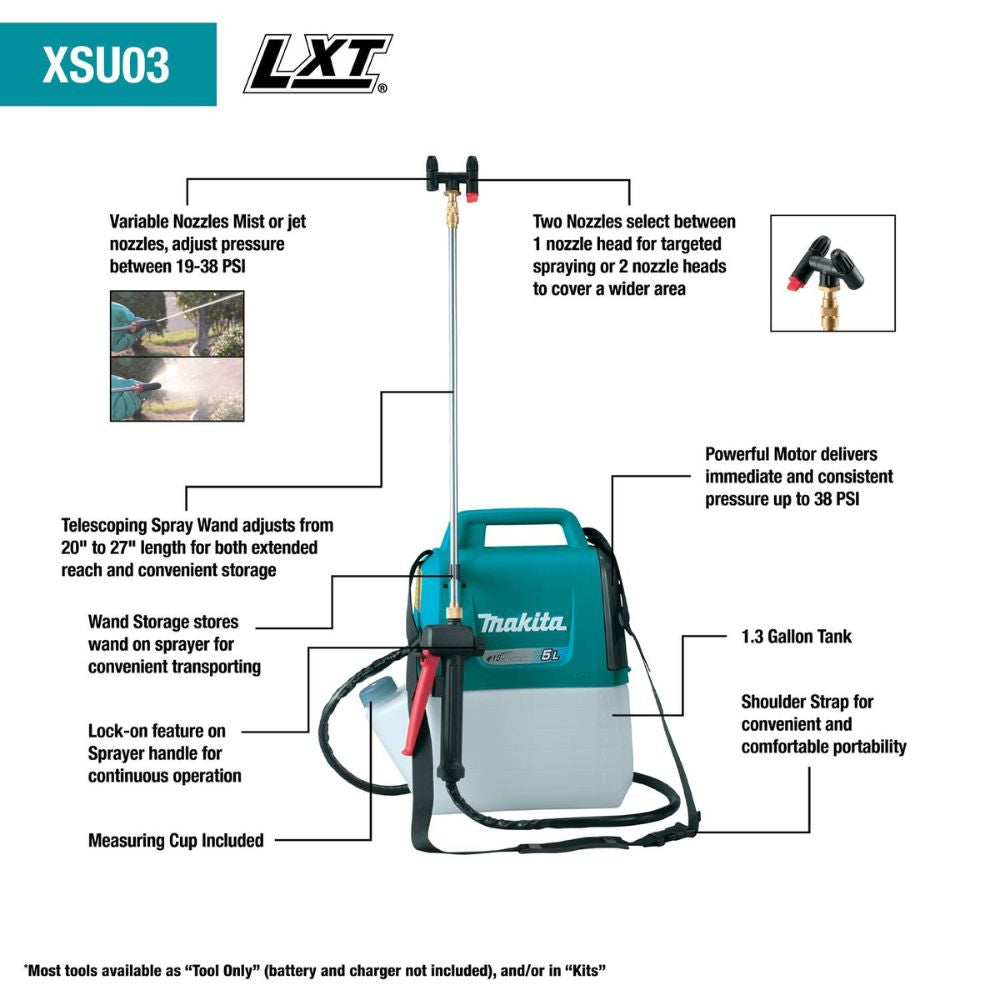 Makita XSU03SM1 18V LXT Lithium-Ion Cordless 1.3 Gallon Sprayer Kit (4.0Ah)