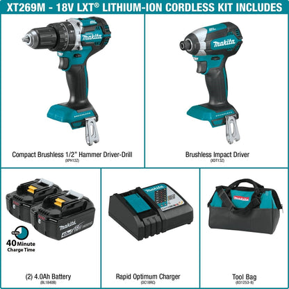 Makita XT269M 18V LXT Li-Ion BL 2-Piece Kit 4.0 Ah
