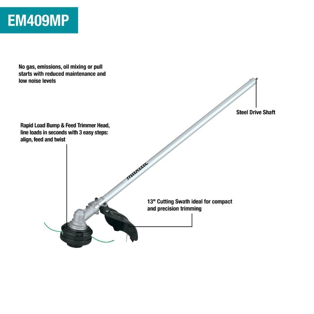 Makita XUX02SM1X4 18V LXT Lithium-Ion Brushless Cordless Couple Shaft Power Head Kit w/ 13" String Trimmer & 10" Pole Saw Attachments, with one battery (4.0Ah)