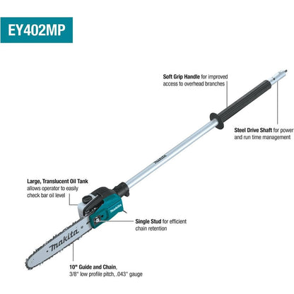 Makita XUX02SM1X5 18V LXT Brushless Couple Shaft Power Head Kit w/ String Trimmer, Pole Saw & Articulating Hedge Trimmer Attachments (4.0Ah)