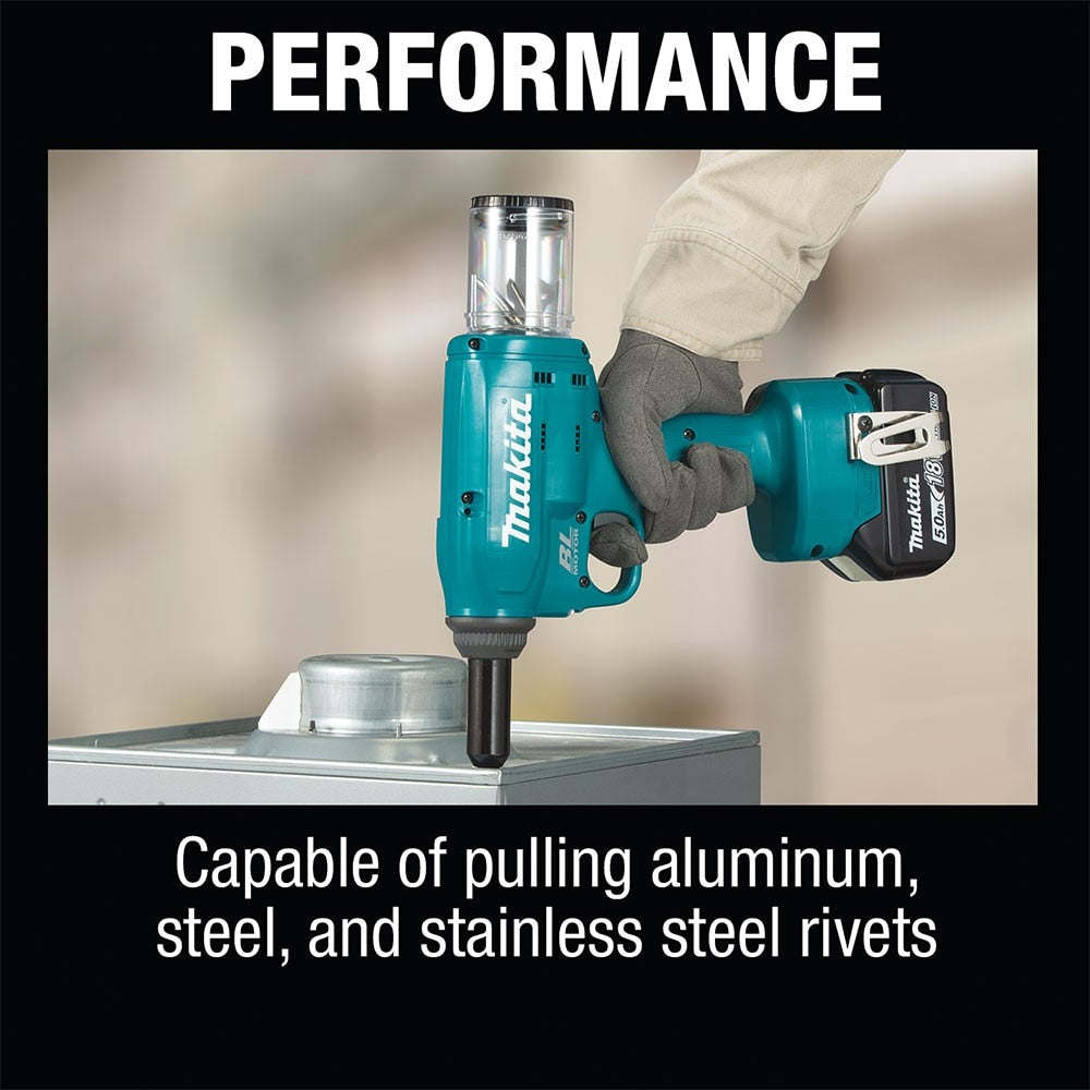 Makita XVR01T 18V LXT Lithium-Ion Brushless Cordless Rivet Tool Kit, 5.0Ah