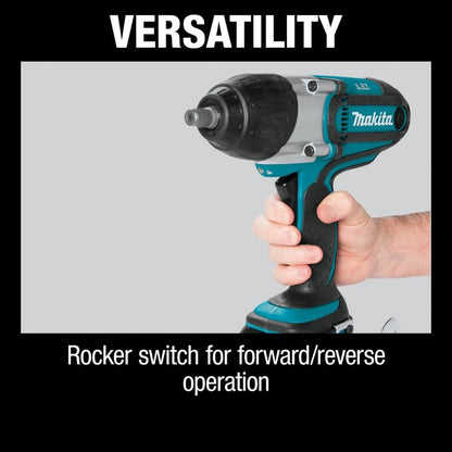 Makita XWT04S1 18V LXT Lithium-Ion Cordless 1/2" Sq. Drive Impact Wrench Kit, rev., rocker switch, L.E.D. Light, bag, with one battery (3.0Ah)