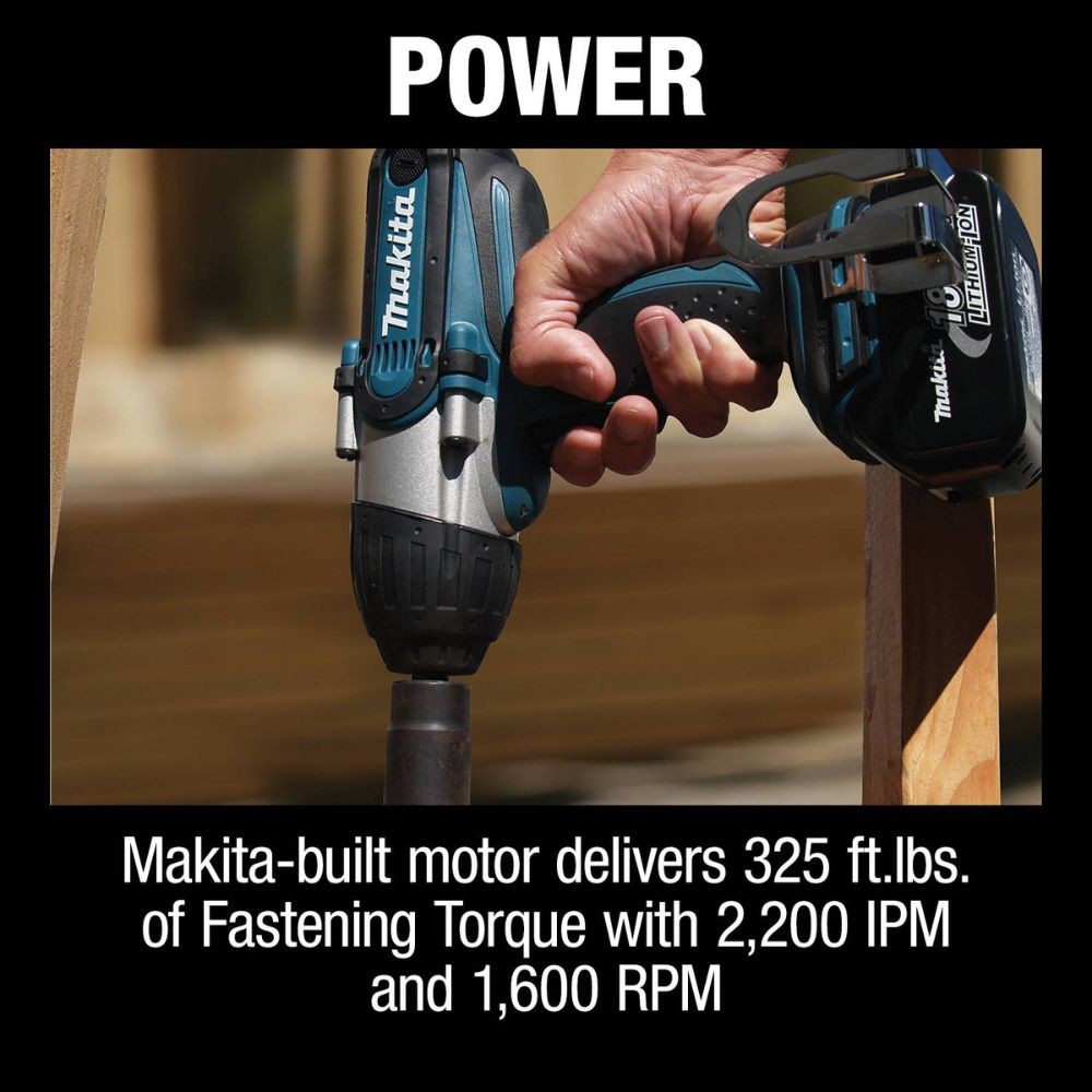 Makita XWT04S1 18V LXT Lithium-Ion Cordless 1/2" Sq. Drive Impact Wrench Kit, rev., rocker switch, L.E.D. Light, bag, with one battery (3.0Ah)