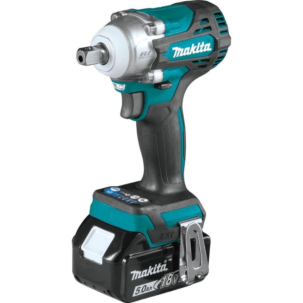 Makita XWT15T 18V LXT Lithium-Ion Brushless Cordless 4-Speed 1/2" Sq. Drive Impact Wrench Kit w/ Detent Anvil, var. spd., rev., L.E.D. Light, bag (5.0Ah)