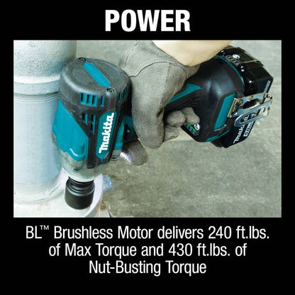 Makita XWT15T 18V LXT Lithium-Ion Brushless Cordless 4-Speed 1/2" Sq. Drive Impact Wrench Kit w/ Detent Anvil, var. spd., rev., L.E.D. Light, bag (5.0Ah)