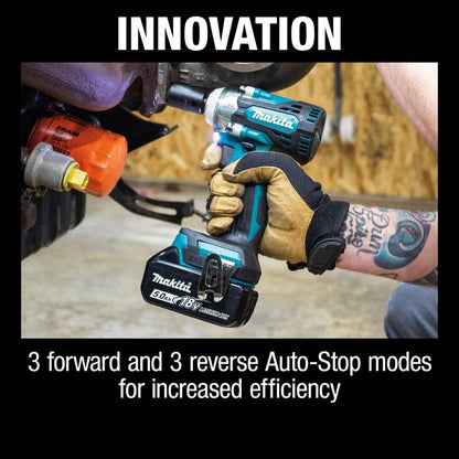 Makita XWT15T 18V LXT Lithium-Ion Brushless Cordless 4-Speed 1/2" Sq. Drive Impact Wrench Kit w/ Detent Anvil, var. spd., rev., L.E.D. Light, bag (5.0Ah)