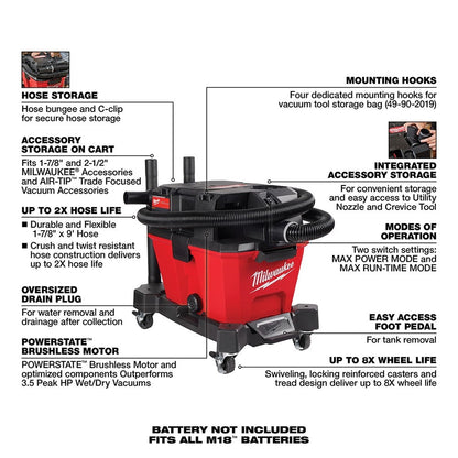 Milwaukee 0910-20 M18 FUEL 6 Gallon Wet/Dry Vacuum, Bare Tool