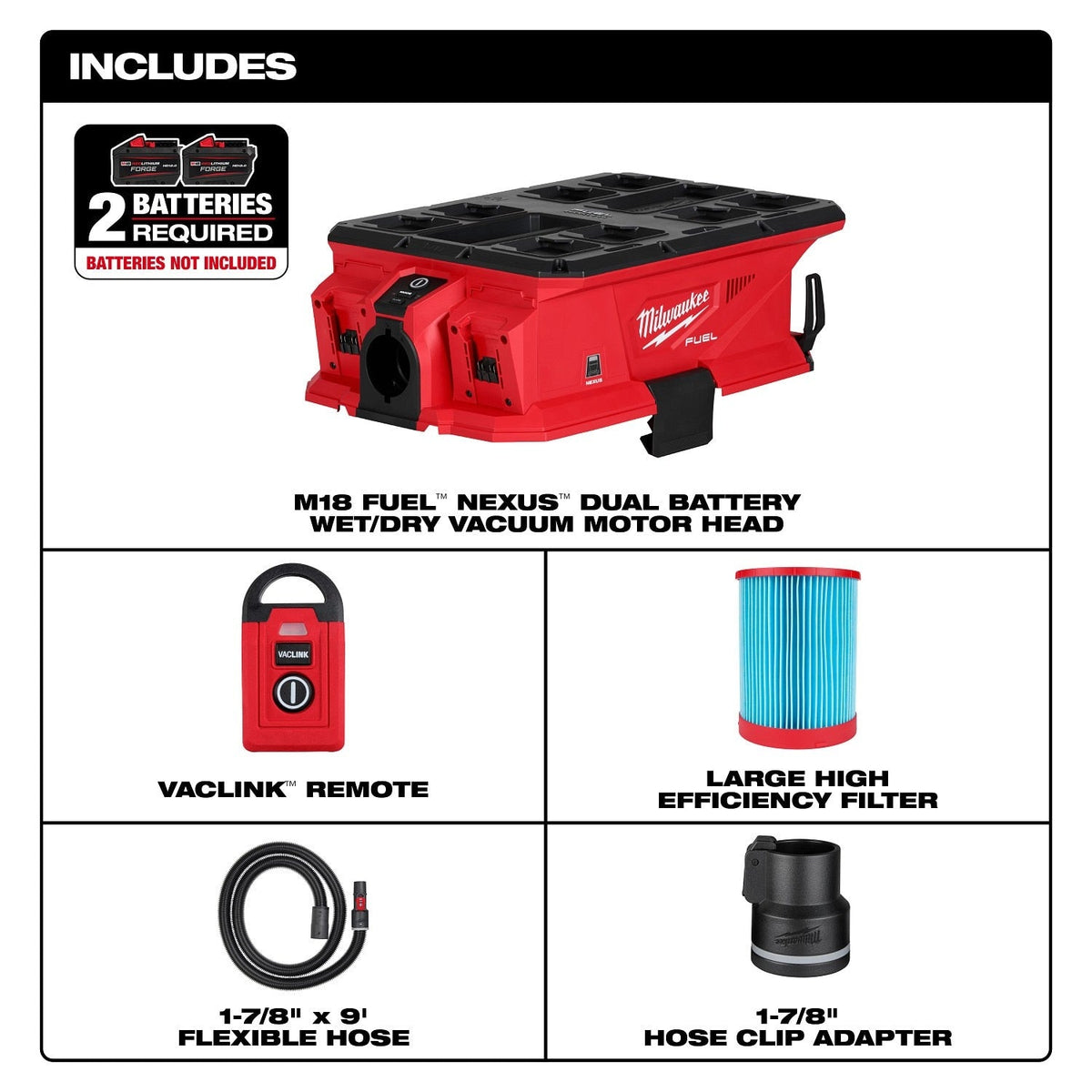 Milwaukee 0926-20 M18 FUEL NEXUS Dual Battery Wet/Dry Vacuum Motor Head