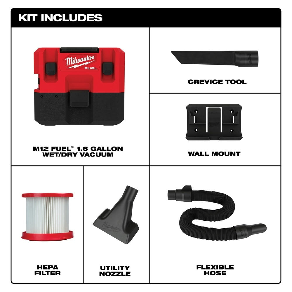 Milwaukee 0960-20 M12 FUEL 1.6 Gallon Wet/Dry Vacuum