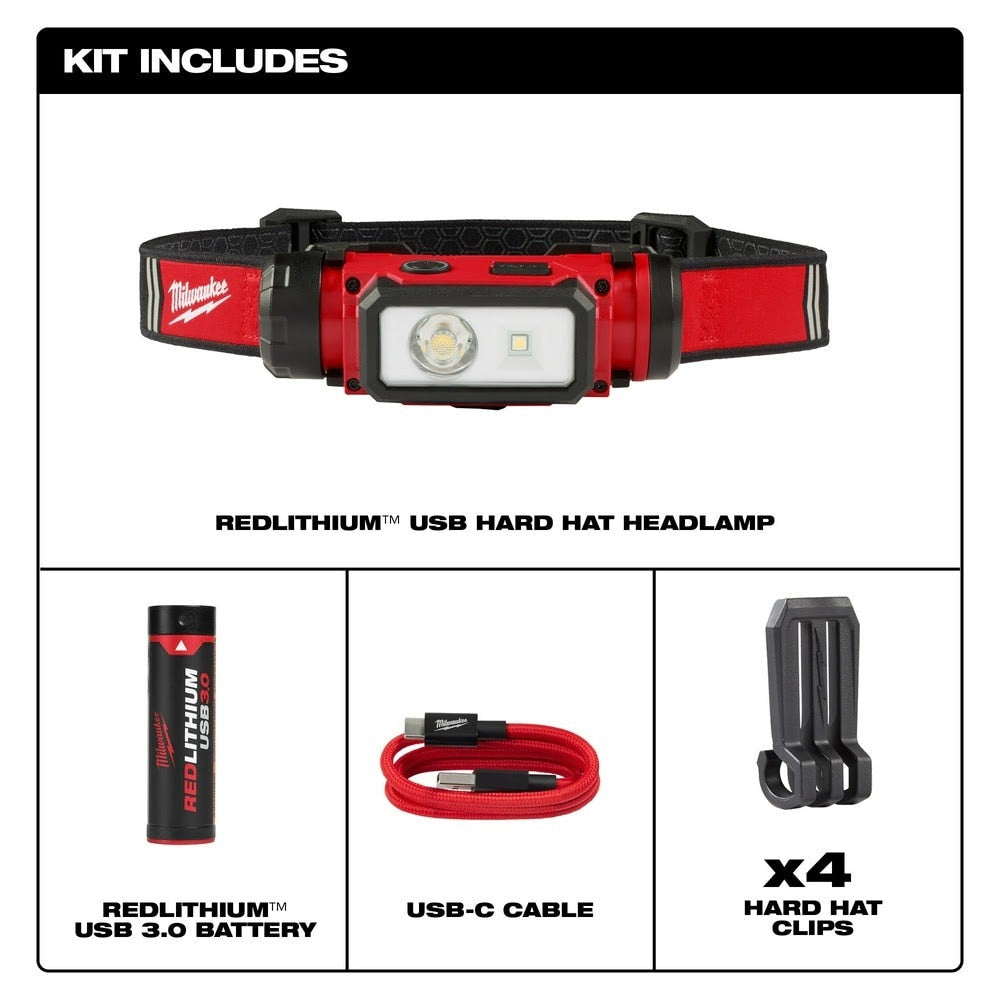 Milwaukee 2163-21 REDLTHIUM USB Rechargeable Hard Hat Headlamp, 600 Lumens