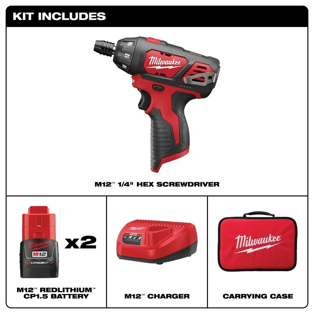 Milwaukee 2401-22 M12 Lithium-Ion 12V 1/4" Hex Screwdriver Kit