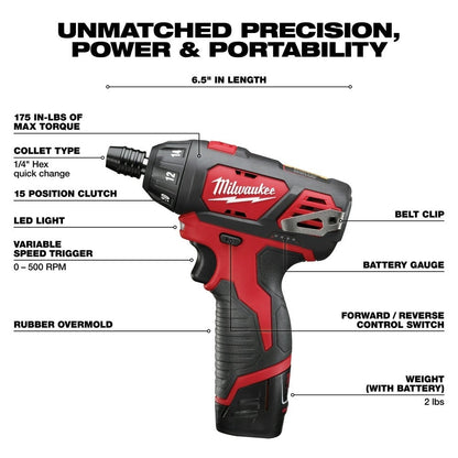 Milwaukee 2401-22 M12 Lithium-Ion 12V 1/4" Hex Screwdriver Kit