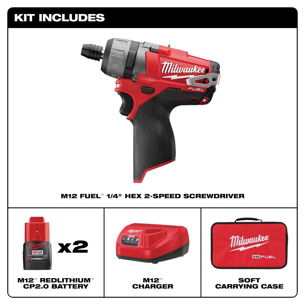 Milwaukee 2402-22 M12 FUEL 1/4" Hex 2-Speed Screwdriver Kit