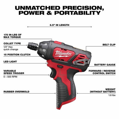 Milwaukee 2492-24 M12 4-Tool Cordless Combo Kit with Hex Screwdriver, Flood Light, Inflator and 3/8 in Ratchet (4 Tool Kit)