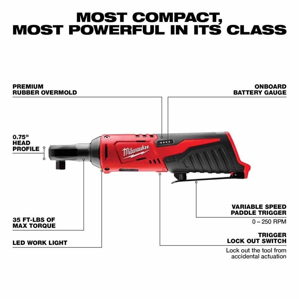 Milwaukee 2492-24 M12 4-Tool Cordless Combo Kit with Hex Screwdriver, Flood Light, Inflator and 3/8 in Ratchet (4 Tool Kit)