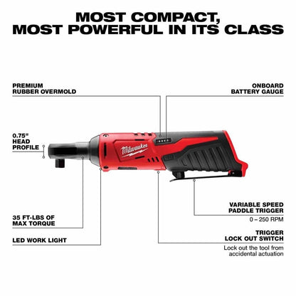 Milwaukee 2492-24 M12 4-Tool Cordless Combo Kit with Hex Screwdriver, Flood Light, Inflator and 3/8 in Ratchet (4 Tool Kit)
