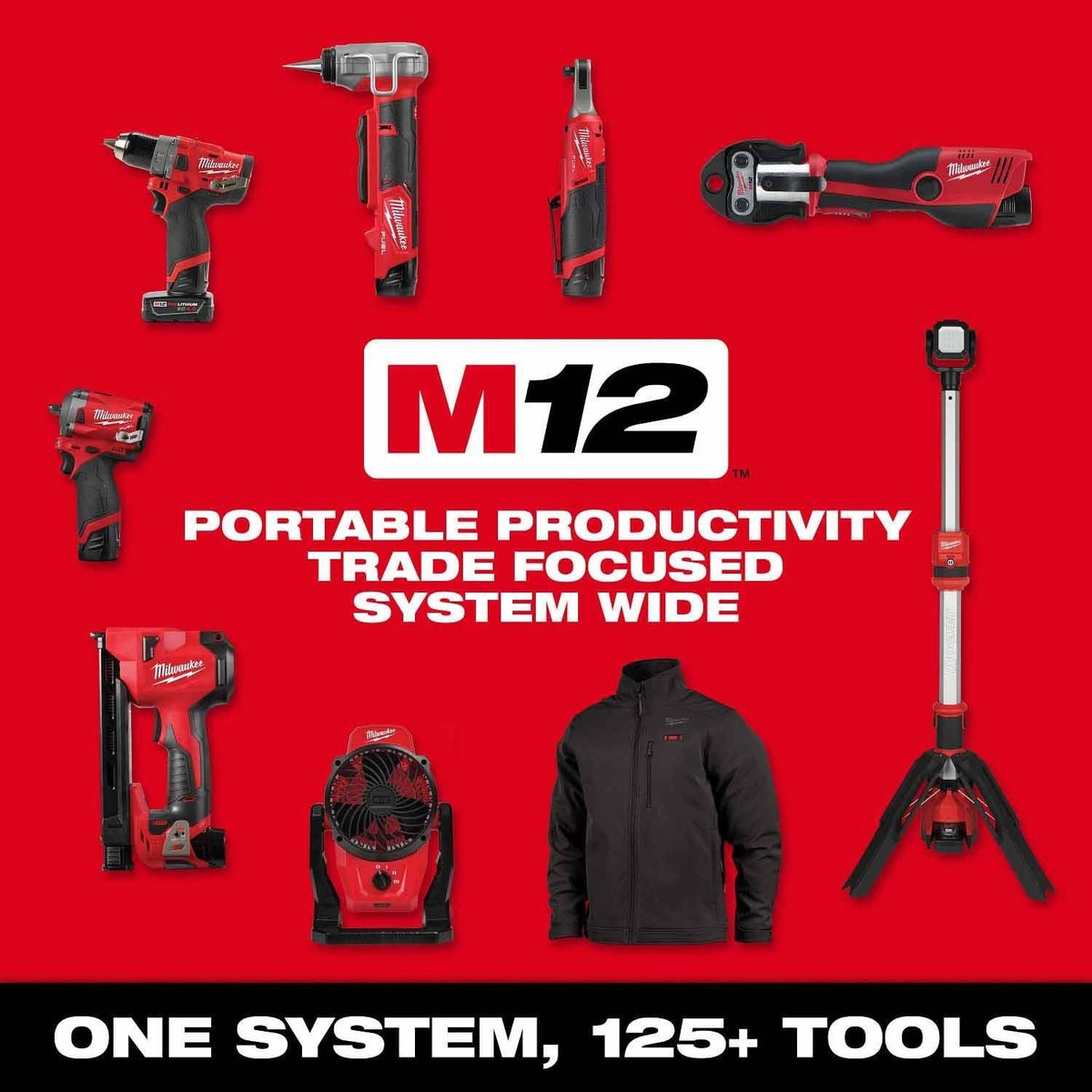 Milwaukee 2492-24 M12 4-Tool Cordless Combo Kit with Hex Screwdriver, Flood Light, Inflator and 3/8 in Ratchet (4 Tool Kit)