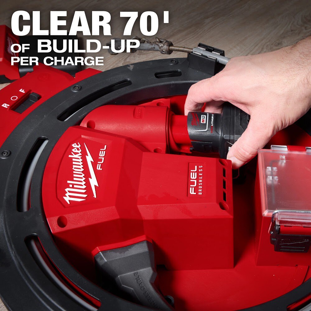 Milwaukee 2519-21 M12 FUEL High Speed Chain Snake for 1-1/4”-2” Pipes