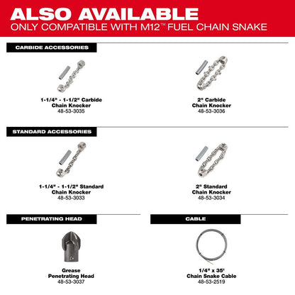 Milwaukee 2519-21 M12 FUEL High Speed Chain Snake for 1-1/4”-2” Pipes
