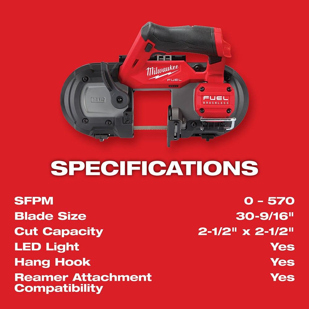 Milwaukee 2529-20 M12 FUEL Compact Band Saw -Tool Only 2-1/2" Cut Cap.