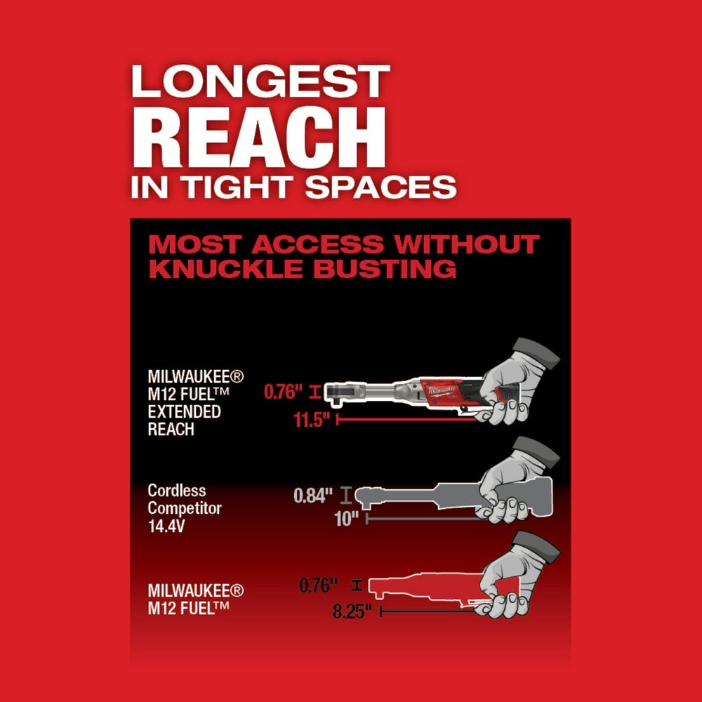 Milwaukee 2560-21 M12 FUEL 3/8" Extended Reach Ratchet 1 Battery Kit