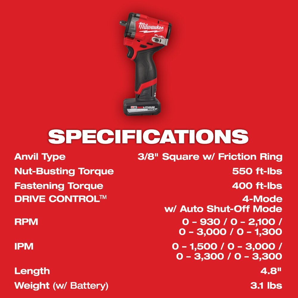 Milwaukee 2562-22 M12 FUEL  Stubby 3/8" Impact Wrench Kit