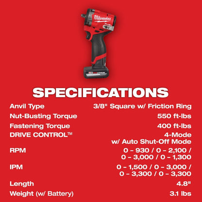 Milwaukee 2562-22 M12 FUEL  Stubby 3/8" Impact Wrench Kit
