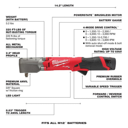 Milwaukee 2564-22 M12 FUEL  3/8" Right Angle Impact Wrench Kit