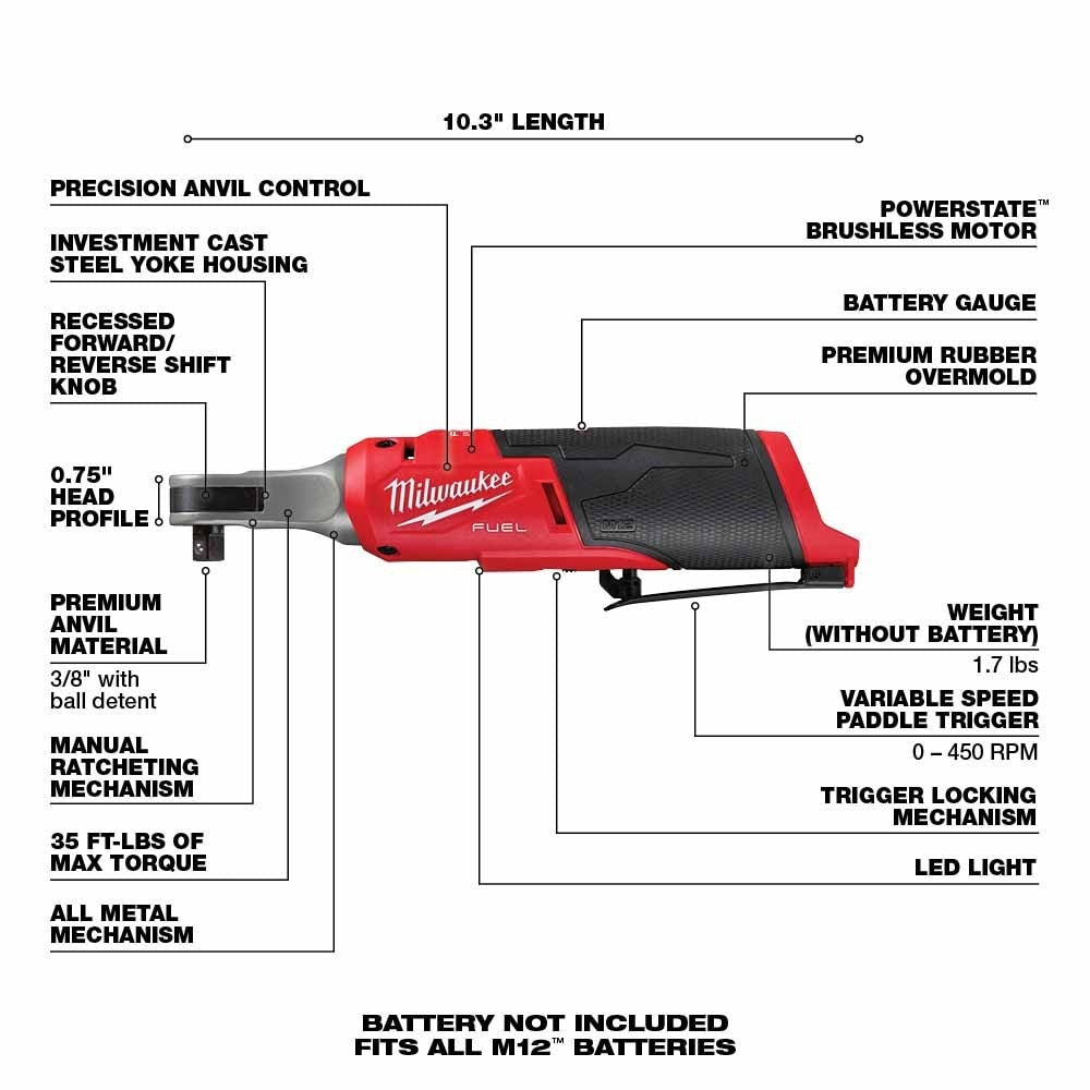 Milwaukee 2567-20 M12 FUEL™ 3/8" High Speed Ratchet (Bare Tool)