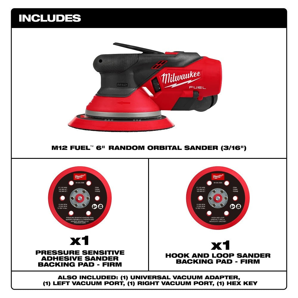 Milwaukee 2585-20 M12 FUEL 6" Random Orbital Sander (3/16")