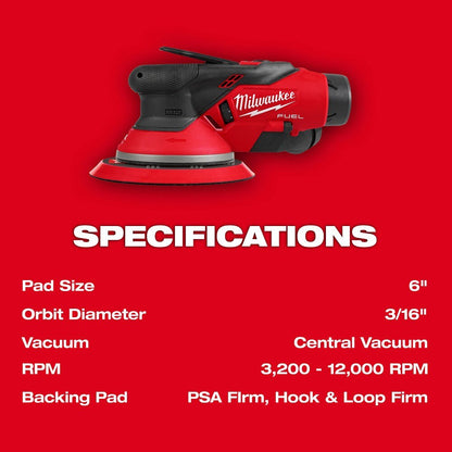Milwaukee 2585-22CX M12 FUEL 6" Random Orbital Sander Kit (3/16")