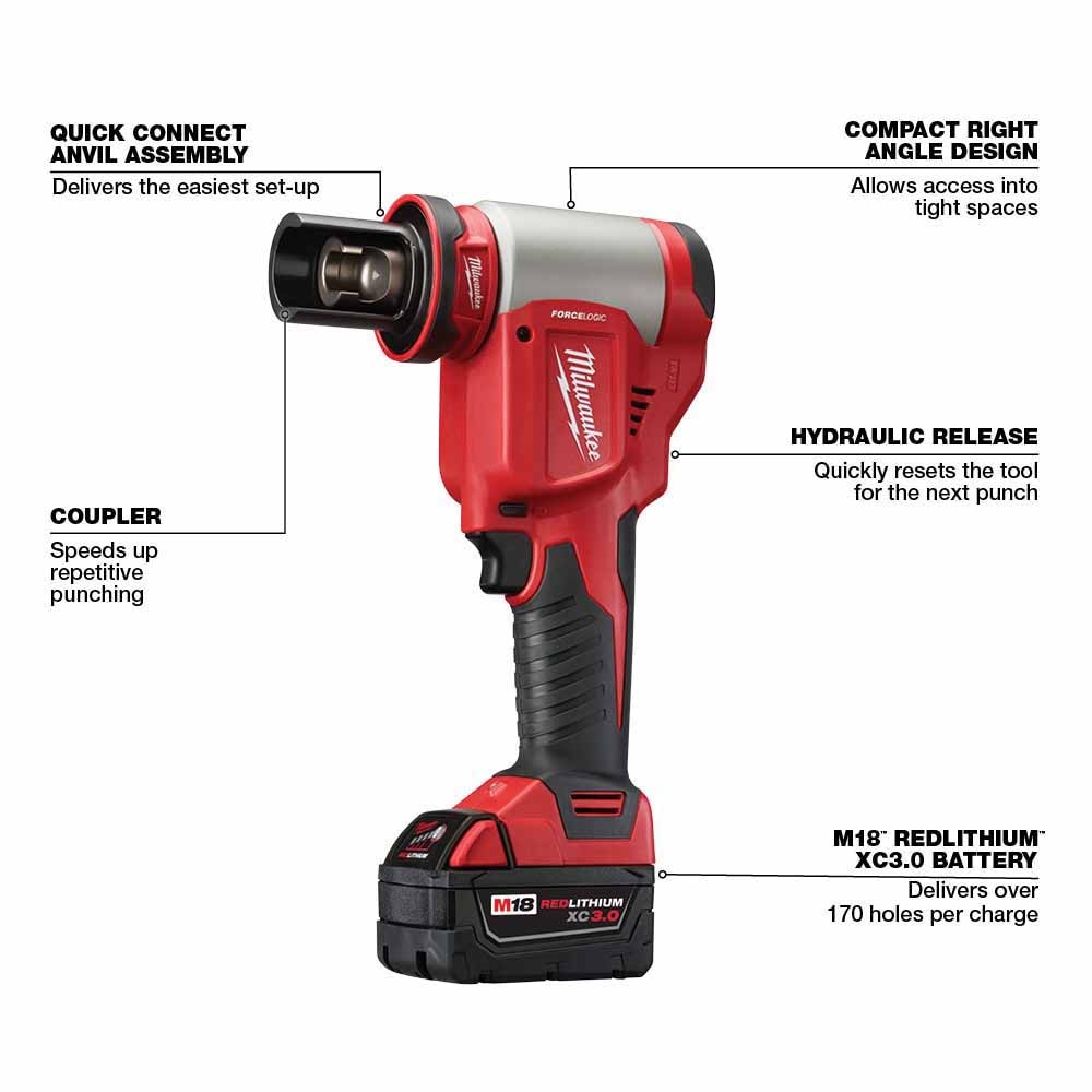 Milwaukee 2676-22 FORCELOGIC M18 10-Ton Knockout Tool 1/2" to 2" Kit