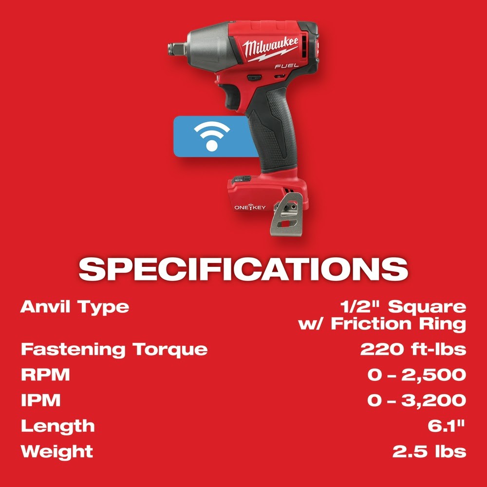 Milwaukee 2759B-20 M18 FUEL 1/2" Compact Impact Wrench with Friction Ring with ONE-KEY (Bare Tool)