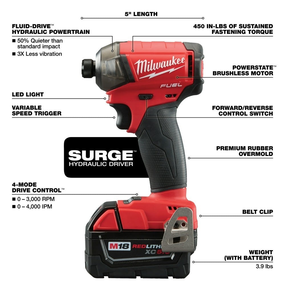 Milwaukee 2760-22 M18 FUEL SURGE 1/4" Hex Hydraulic Driver Kit