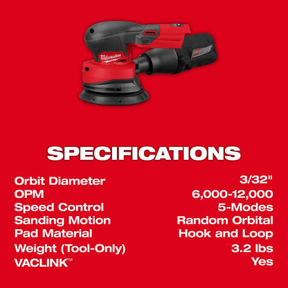 Milwaukee 2837-20 M18 FUEL 5" Random Orbital Sander with Brushless Motor
